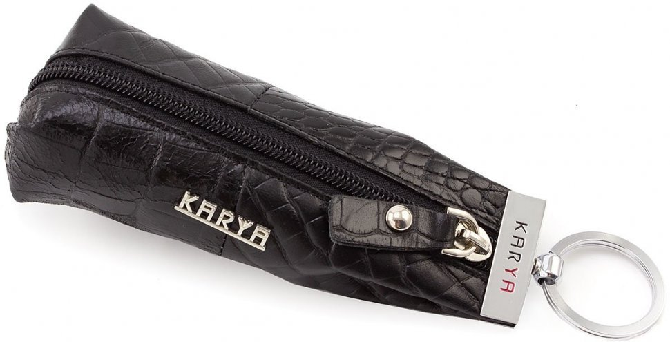 Чорна шкіряна ключниця під шкіру крокодила - KARYA (40007)