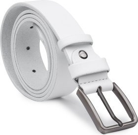 Брючный ремень из натуральной кожи белого цвета Vintage (2420703)