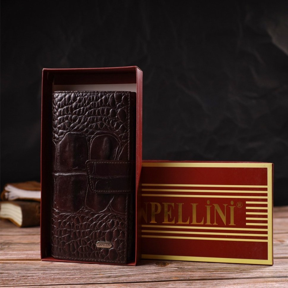 Стильний чоловічий гаманець коричневого кольору з натуральної шкіри з тисненням під крокодила CANPELLINI (2421846)