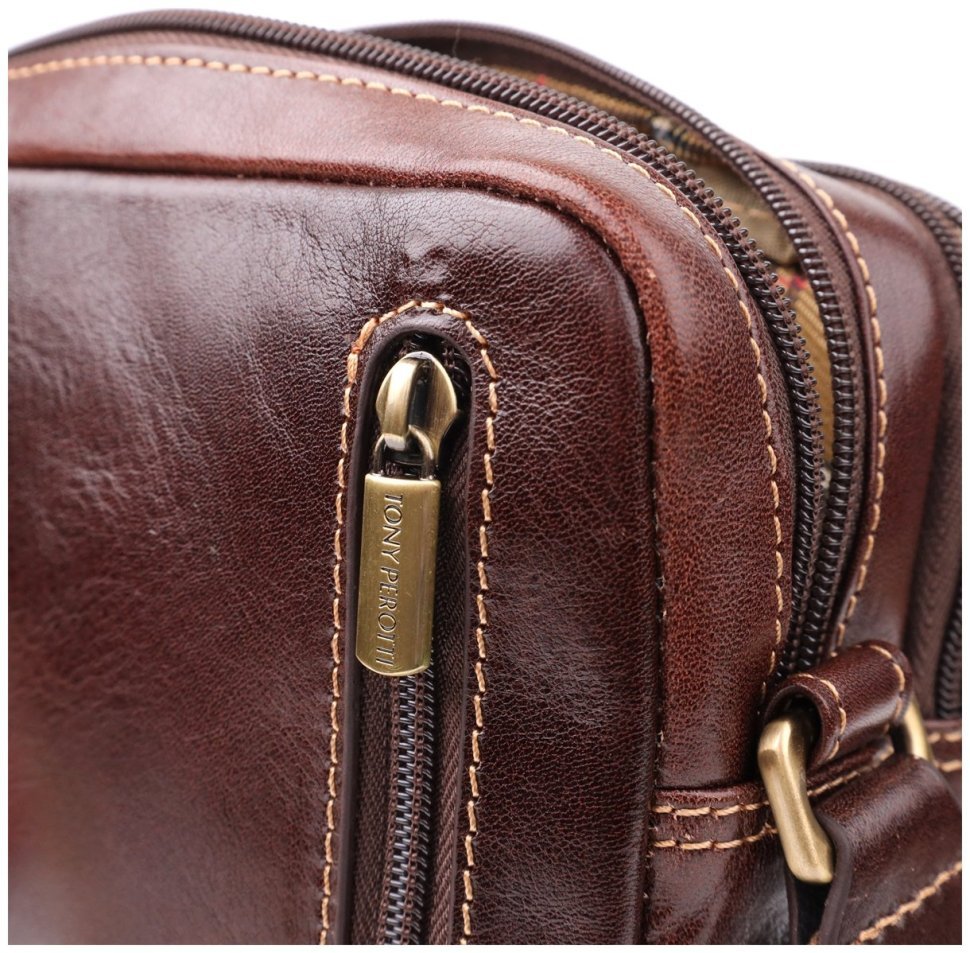 Наплечная мужская кожаная сумка коричневого цвета Tony Perotti Италия 103310 фото №8 Наплечная мужская кожаная сумка коричневого цвета Tony Perotti Италия 103310 modnotak фото №8