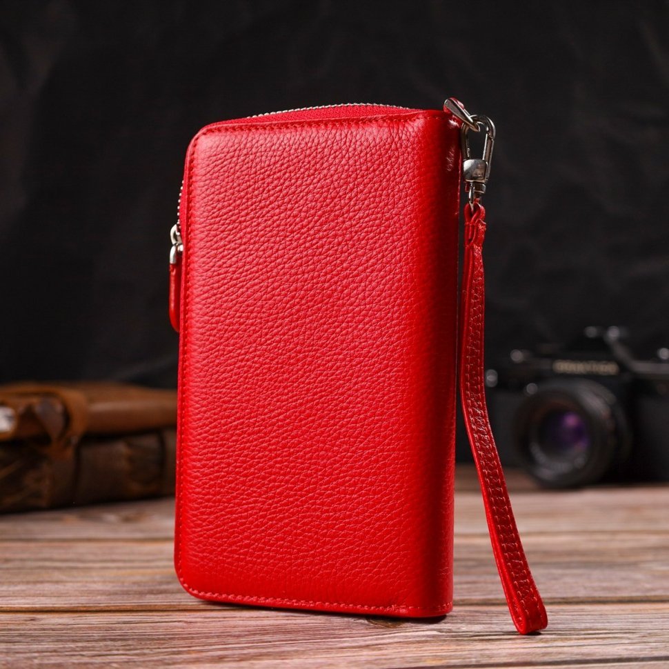 Красный женский кошелек-клатч из фактурной кожи на молнии CANPELLINI (2421619) 