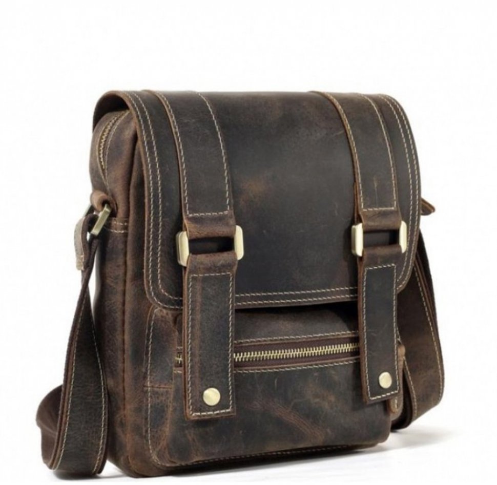 Чоловіча сумка-месенджер з вінтажній коричневої шкіри Tiding Bag (15778)