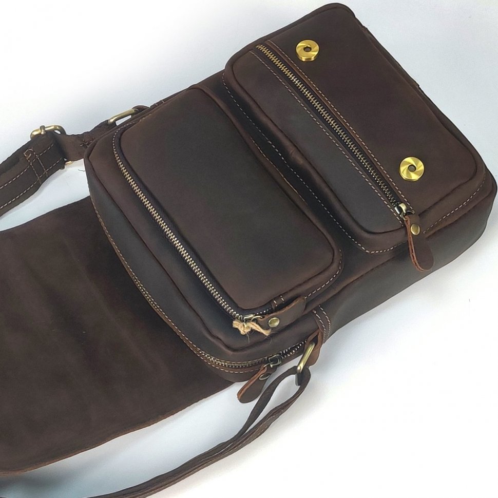 Мужская сумка-мессенджер из винтажной коричневой кожи Tiding Bag (15778)