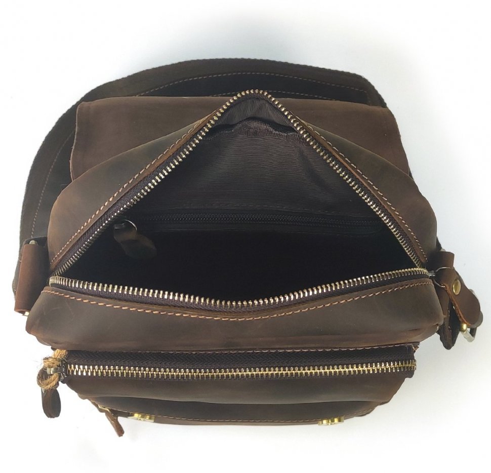 Мужская сумка-мессенджер из винтажной коричневой кожи Tiding Bag (15778)