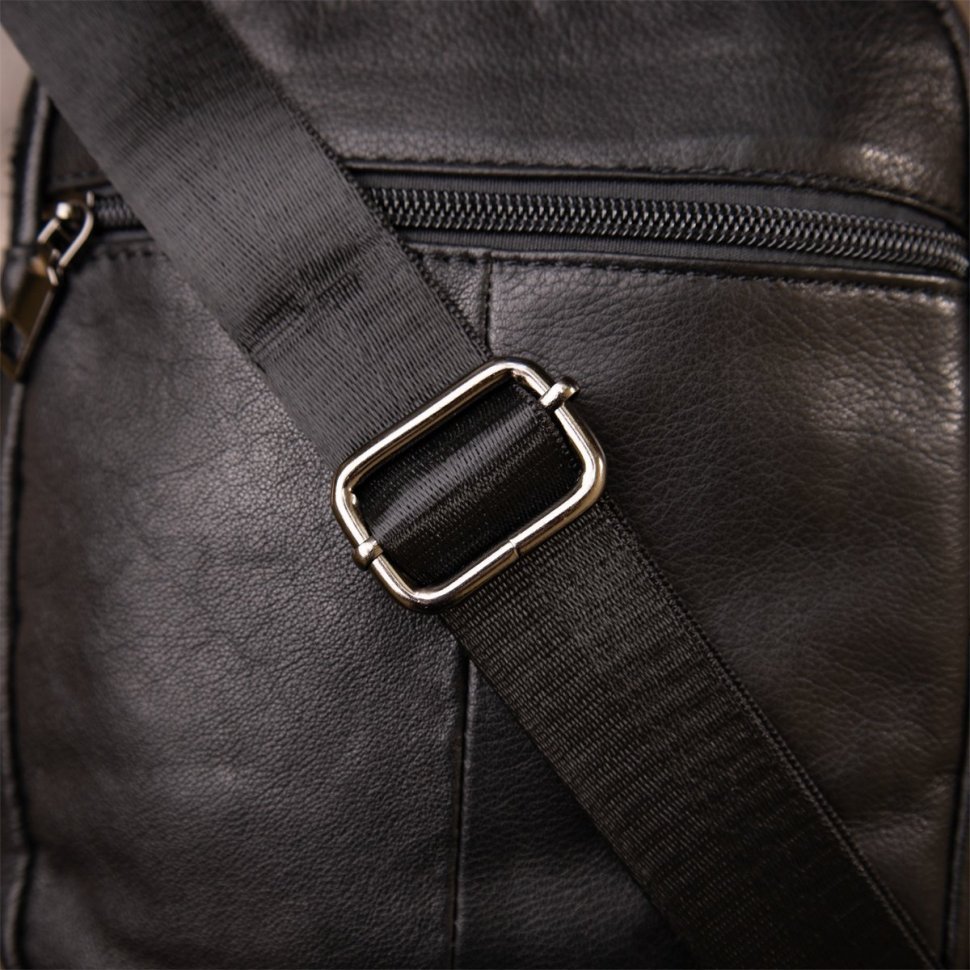 Черная сумка-барсетка из натуральной кожи в компактном размере Vintage (20426)