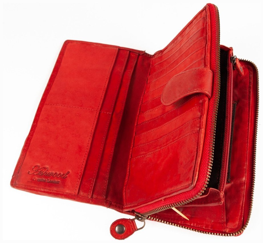 Яркий женский кошелек из натуральной кожи с плетением красного цвета Ashwood D84 94010 modnotak фото №6