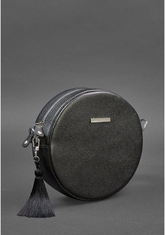 Стильная круглая сумка черного цвета из натуральной кожи BlankNote Tablet Blackwood (12828)