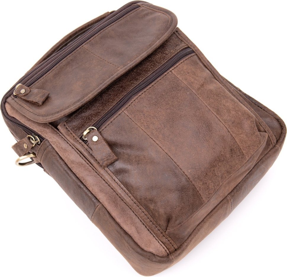Мужская коричневая сумка-барсетка на два отделения из натуральной кожи Vintage (20441)