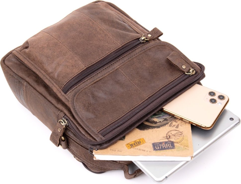 Мужская коричневая сумка-барсетка на два отделения из натуральной кожи Vintage (20441)