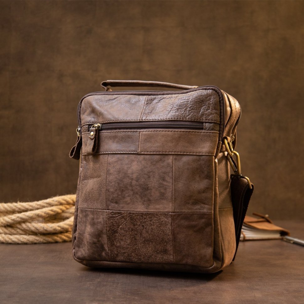Чоловіча коричнева сумка-барсетка на два відділення з натуральної шкіри Vintage (20441)