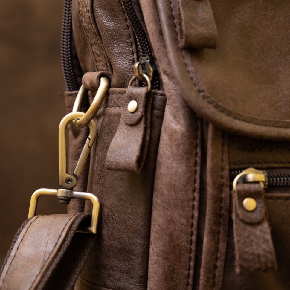Чоловіча коричнева сумка-барсетка на два відділення з натуральної шкіри Vintage (20441)