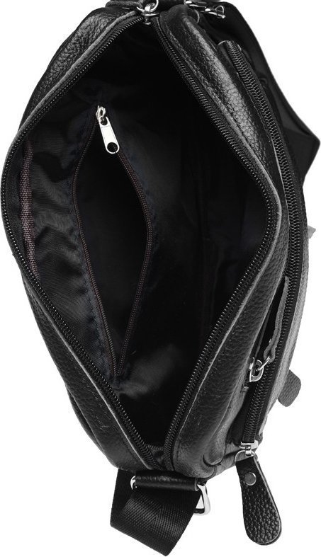 Горизонтальна чоловіча сумка на плече із натуральної чорної шкіри Keizer (21916)