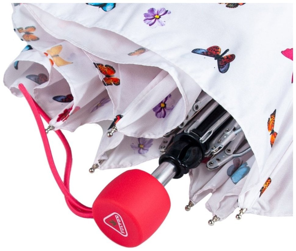 Зонт женский Fulton L553-040997 Superslim-2 Butterflies & Flowers (Круглый купол, белый с принтом бабочек и цветов) 94210 modnotak фото №5