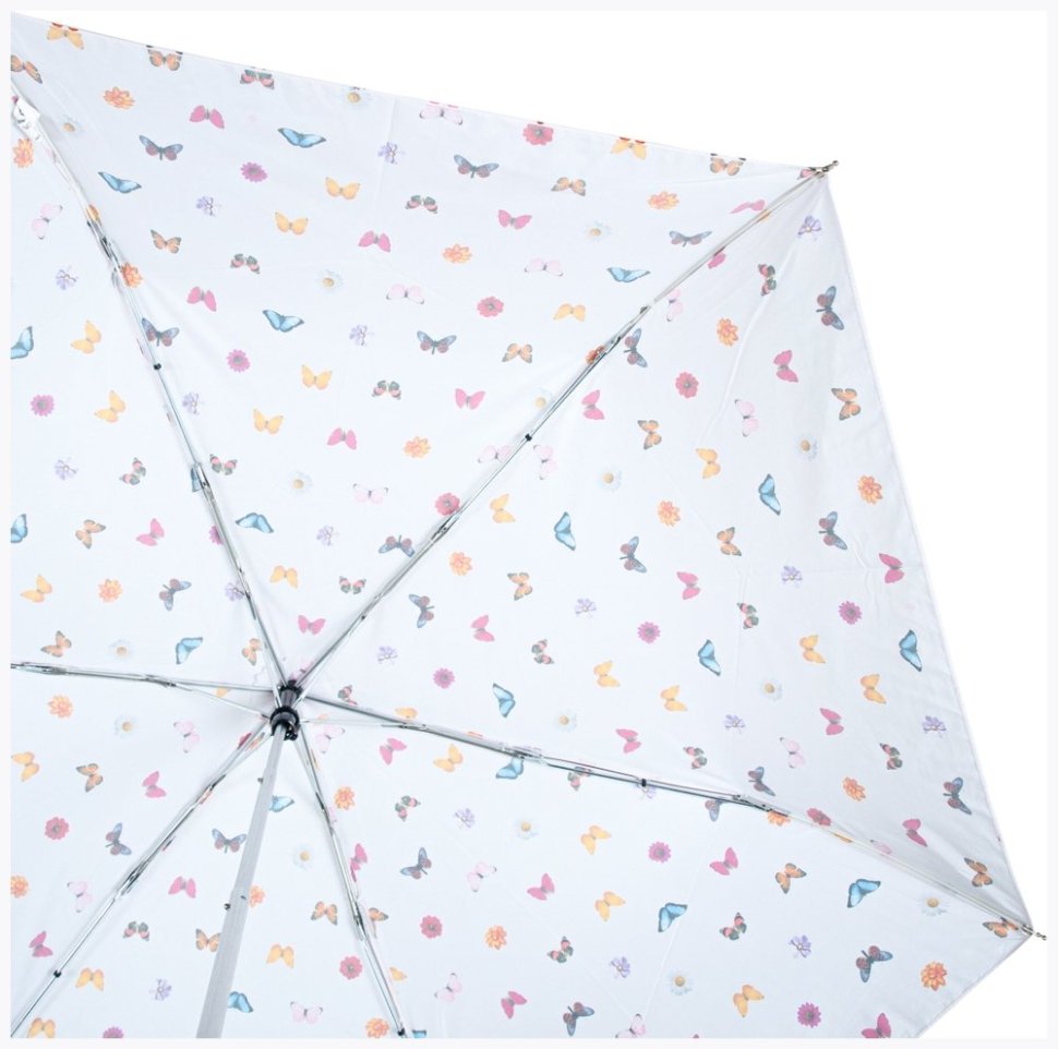 Зонт женский Fulton L553-040997 Superslim-2 Butterflies & Flowers (Круглый купол, белый с принтом бабочек и цветов) 94210 modnotak фото №6