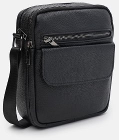 Повседневная сумка черного цвета для мужчин через плечо из кожи флотар Borsa Leather 104510