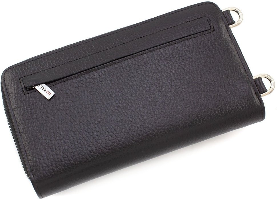 Чорний гаманець-клатч з натуральної шкіри з відділенням для телефону KARYA (1154-45)