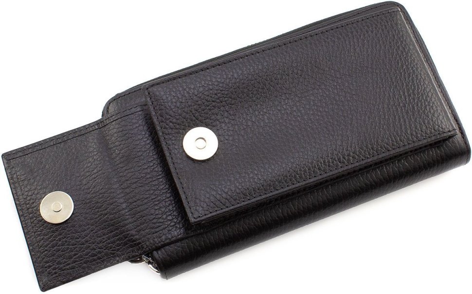 Черный кошелек-клатч из натуральной кожи с отделением для телефона KARYA (1154-45)