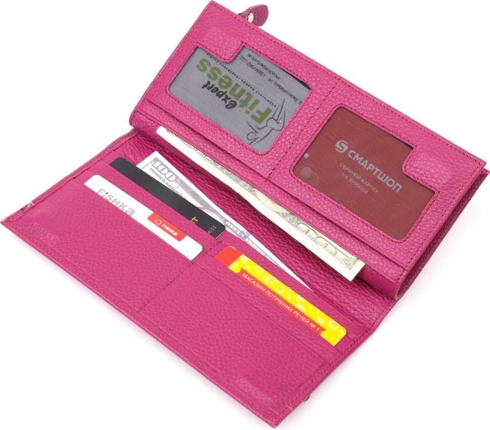 Яскраво-рожевий місткий гаманець з натуральної шкіри KARYA (2421096)