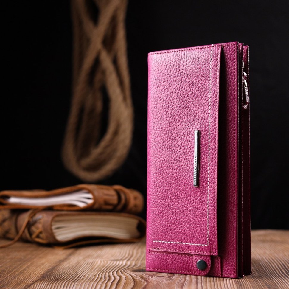 Ярко-розовый женский вместительный кошелек из натуральной кожи KARYA (2421096)