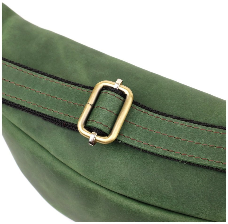 Мужская сумка-бананка из качественной винтажной кожи зеленого цвета Shvigel 95110 modnotak фото №6