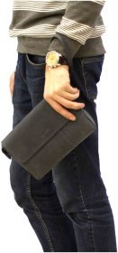 Класичний чоловічий клатч з вінтажній шкіри чорного кольору VATTO (11652)