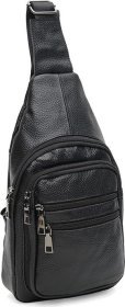 Чоловічий шкіряний повсякденний рюкзак слінг чорного кольору Keizer (56210)