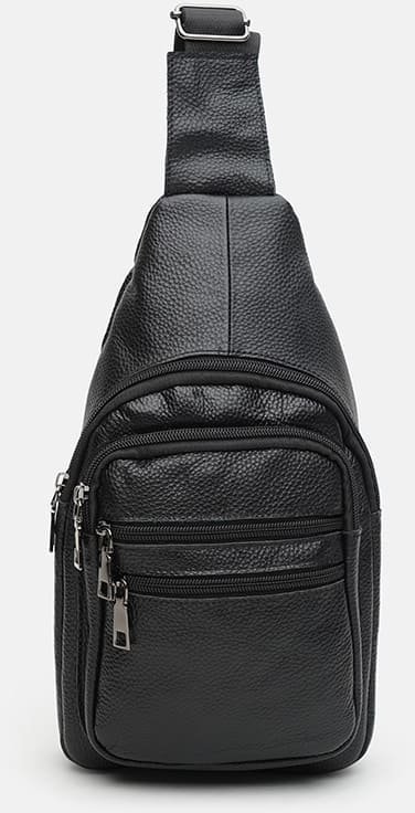 Мужской кожаный повседневный рюкзак-слинг черного цвета Keizer (56210)