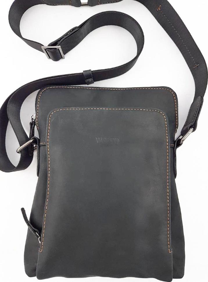 Черная мужская сумка планшет из винтажной кожи Crazy Horse VATTO (11852)