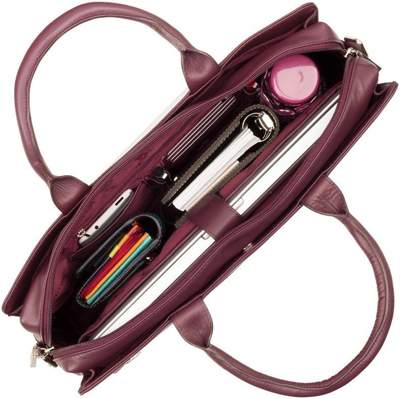 Шкіряна жіноча сумка для ноутбука у сливовому кольорі Visconti 66510