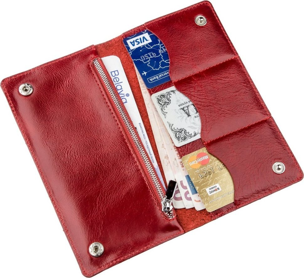 Женский вертикальный бумажник из натуральной кожи красного цвета на кнопках SHVIGEL (2416194)