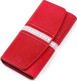 Червоний гаманець з натуральної шкіри морського ската на магніті STINGRAY LEATHER (024-18028)