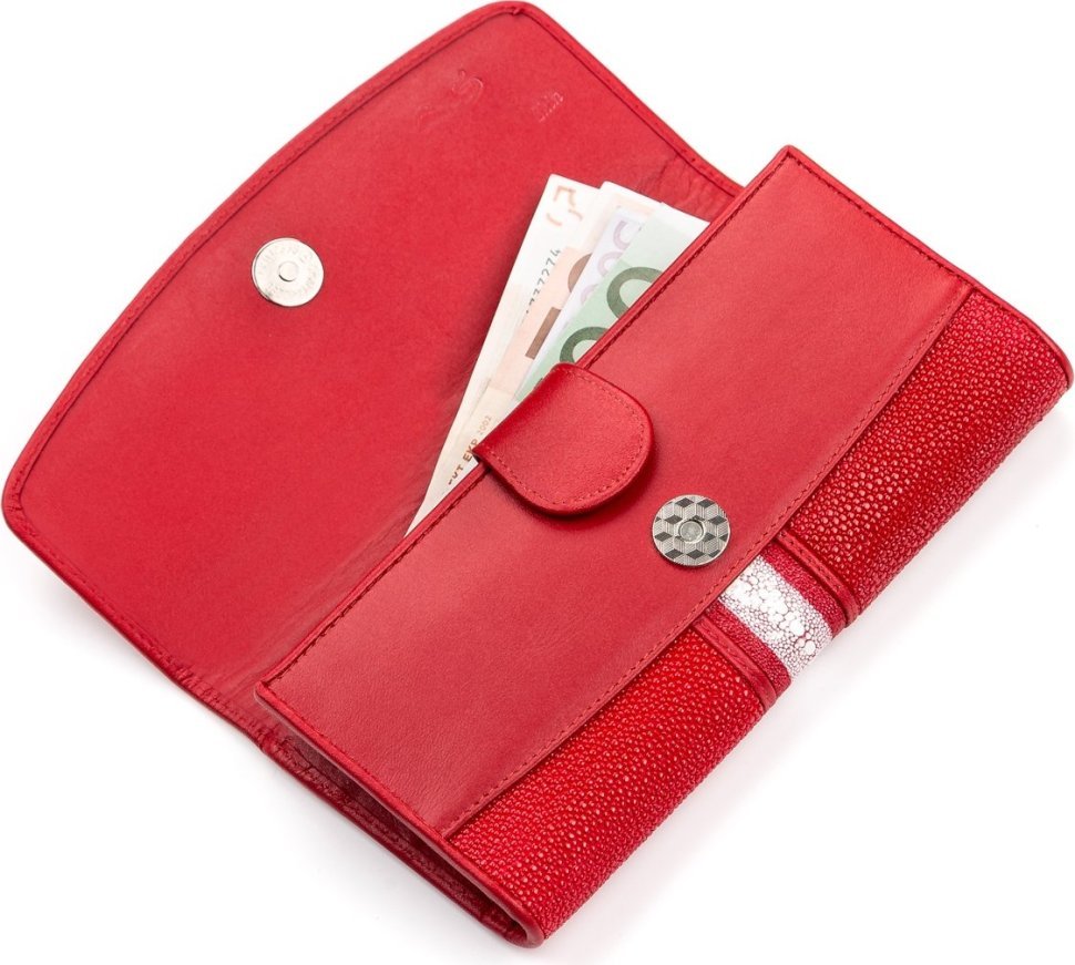 Червоний гаманець з натуральної шкіри морського ската на магніті STINGRAY LEATHER (024-18028)