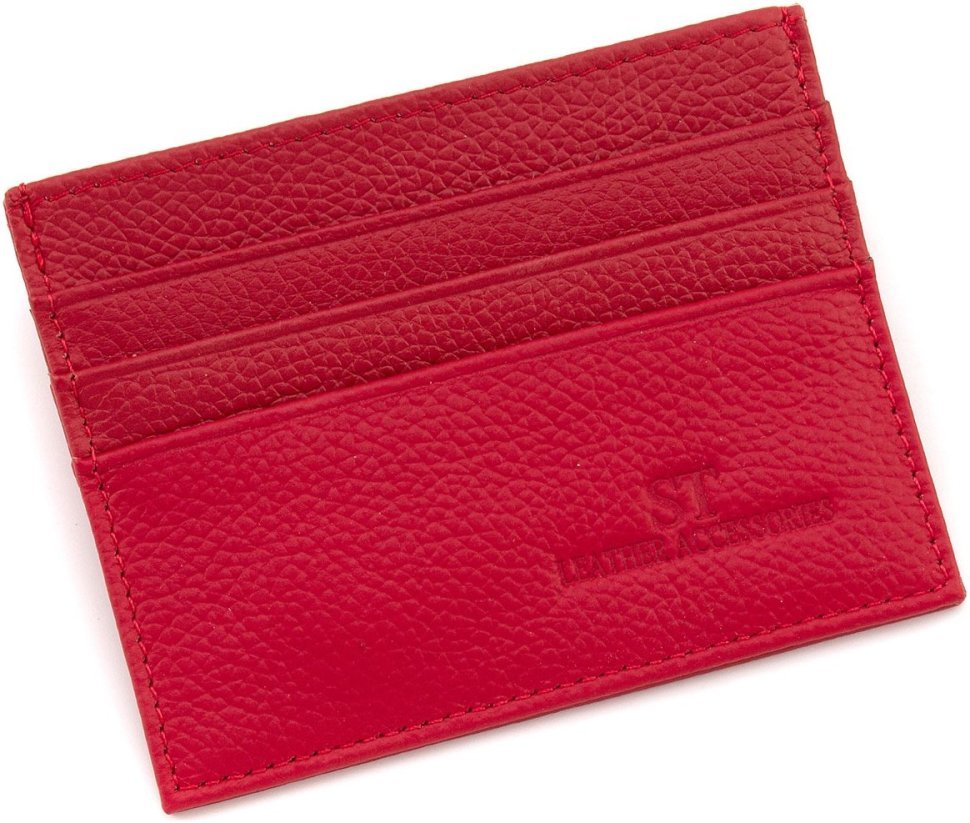 Тонкая женская кредитница из натуральной кожи красного цвета ST Leather 1767210