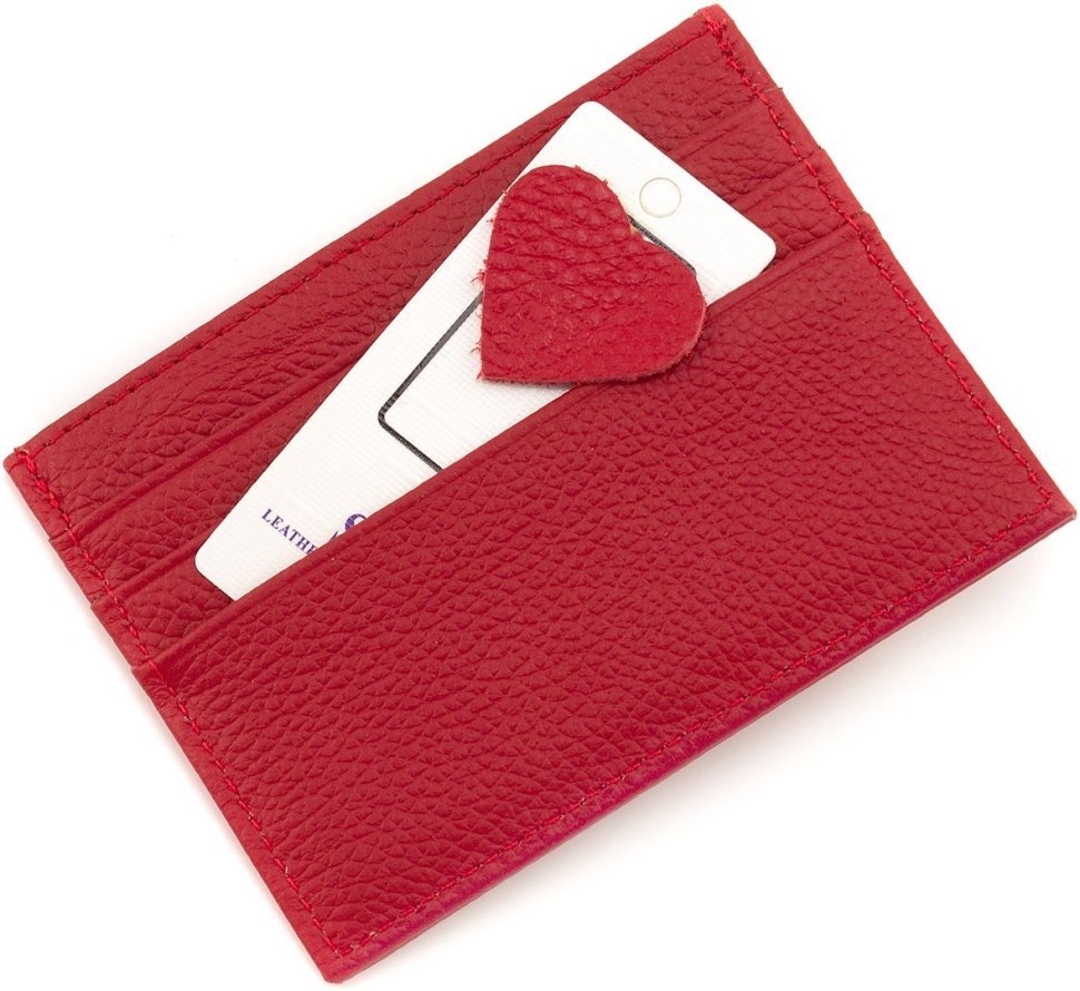 Тонка жіноча кредитниця із натуральної шкіри червоного кольору ST Leather 1767210