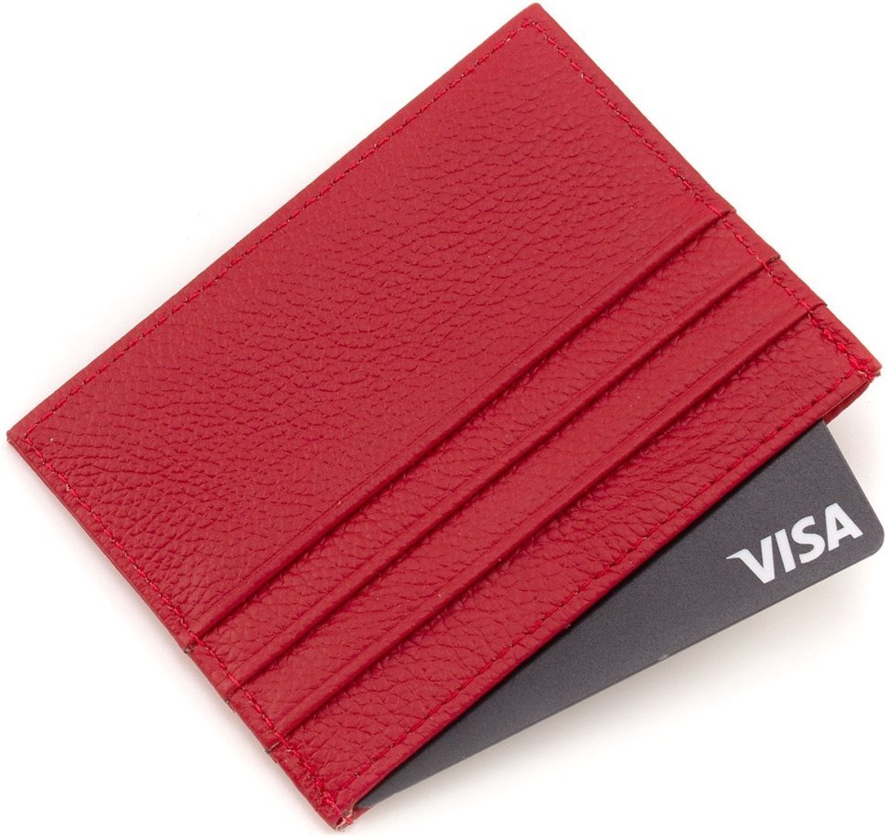 Тонкая женская кредитница из натуральной кожи красного цвета ST Leather 1767210