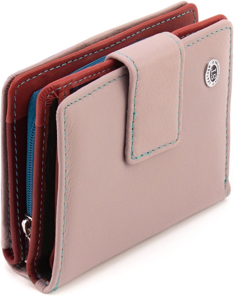 Кожаный женский кошелек темно-розового цвета с разворотом под документы ST Leather 1767310
