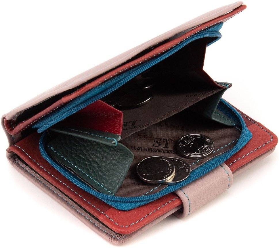 Кожаный женский кошелек темно-розового цвета с разворотом под документы ST Leather 1767310