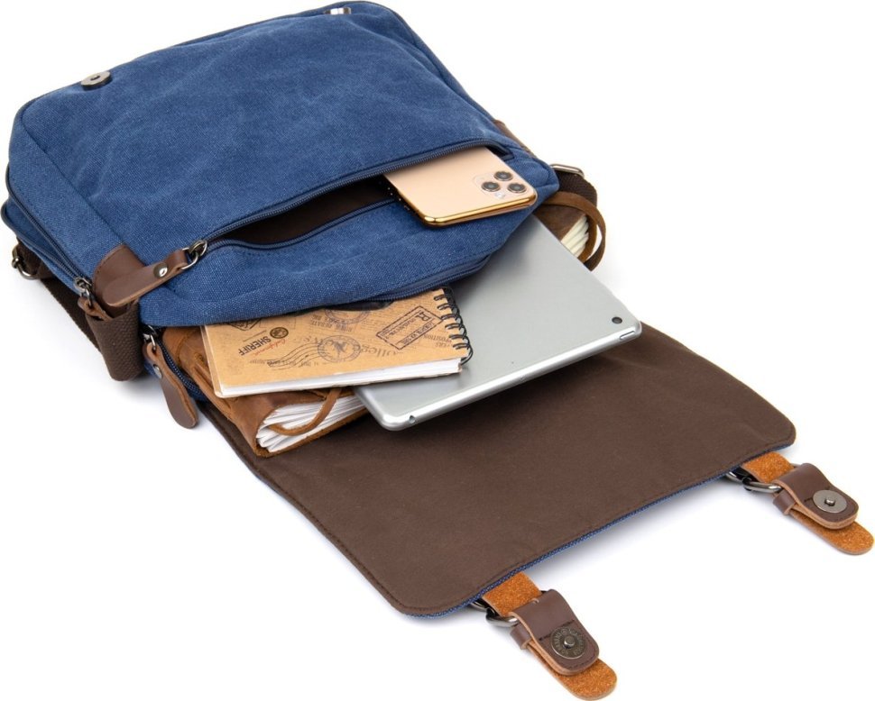 Мужская сумка-мессенджер из плотного текстиля синего окраса Vintage (20606)