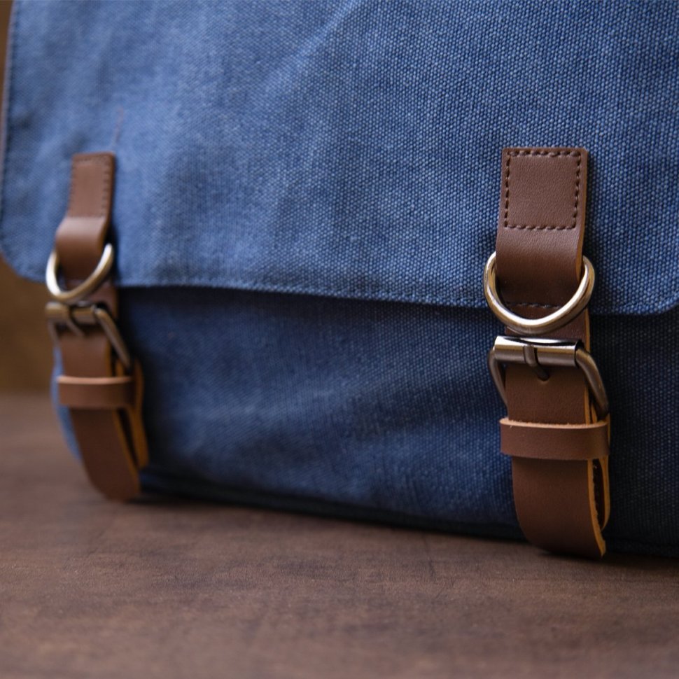 Мужская сумка-мессенджер из плотного текстиля синего окраса Vintage (20606)