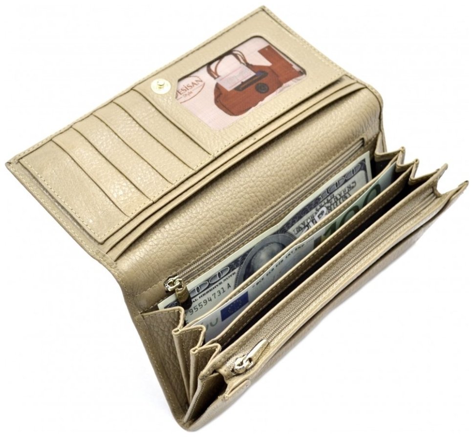 Женский кожаный кошелек на кнопке бежевого цвета Desisan 107610 modnotak фото №3