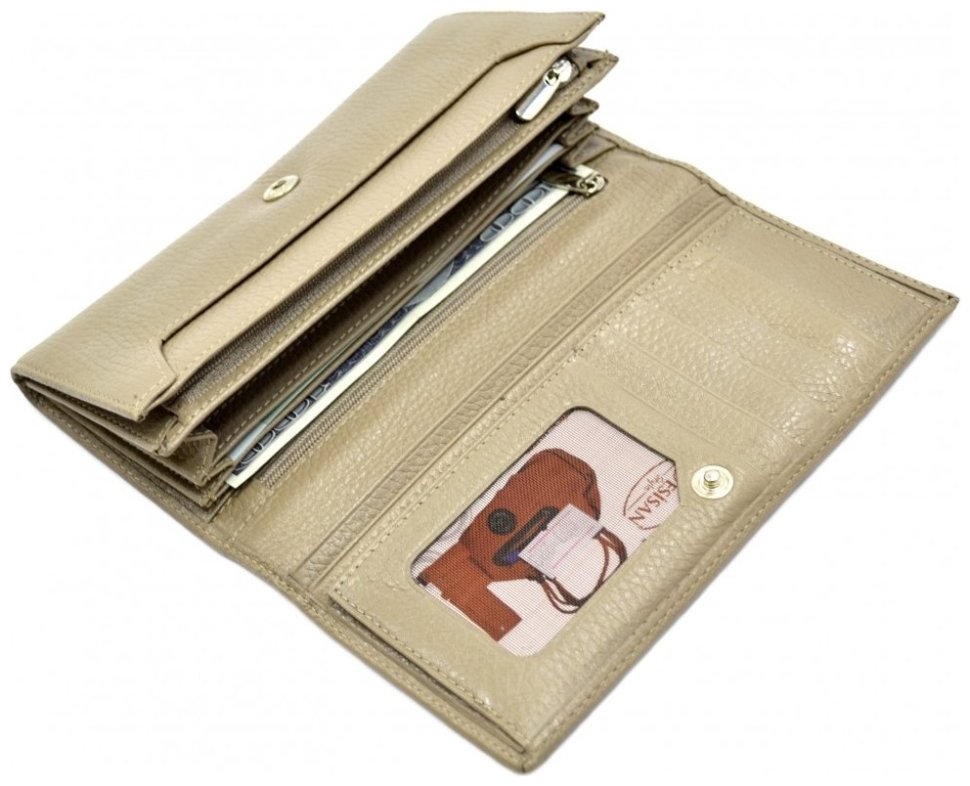 Женский кожаный кошелек на кнопке бежевого цвета Desisan 107610 modnotak фото №4