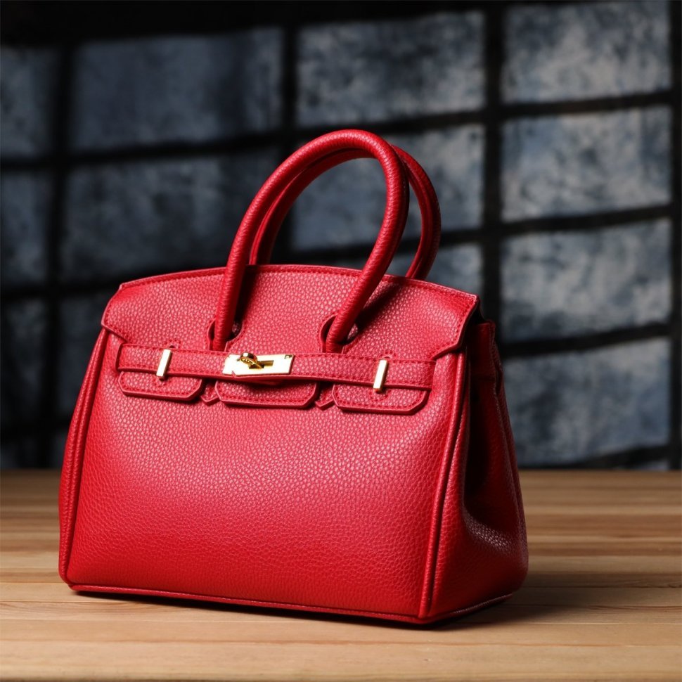 Повседневная женская сумка из качественного кожзама с маленькой ручкой Vintage красного цвета 97610 modnotak фото №7