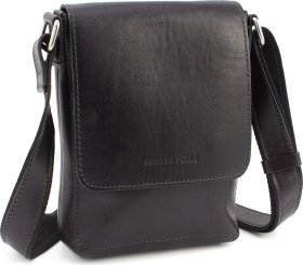 Чорна чоловіча сумка маленького розміру з натуральної шкіри на плече Grande Pelle (19318)