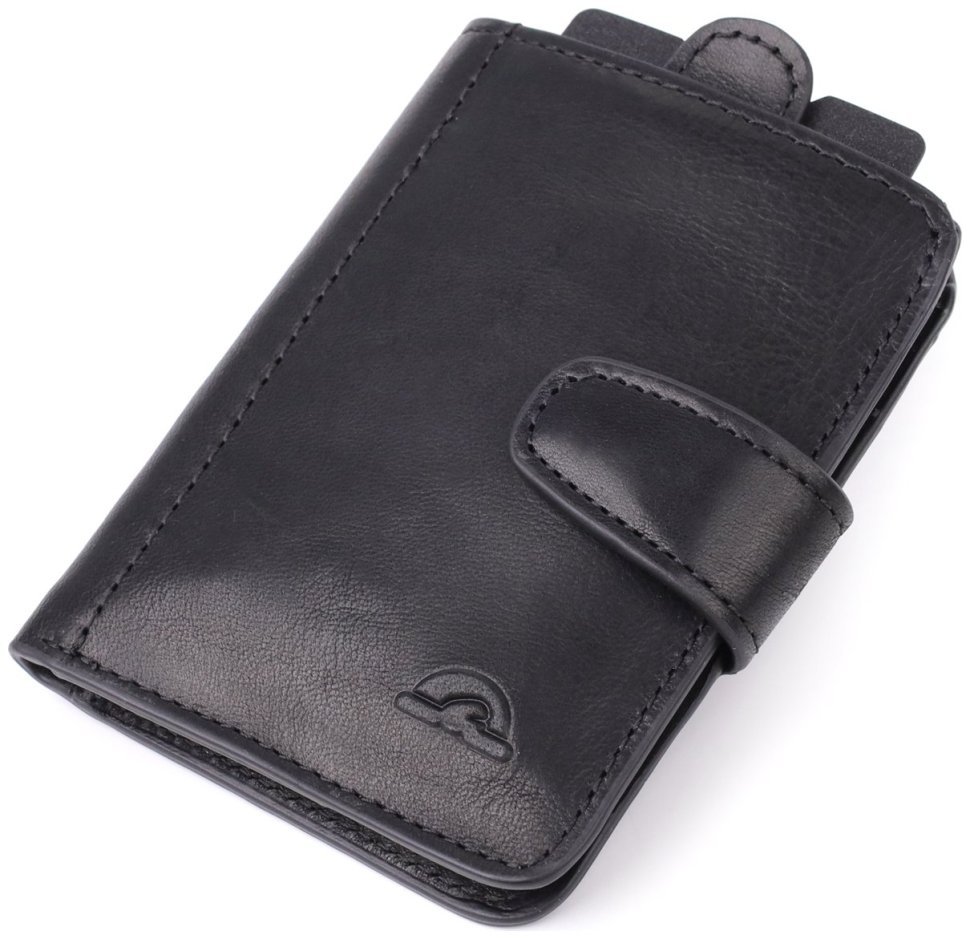 Вместительный кожаный картхолдер со скрытым отделением для карт с RFID-защитой Tony Perotti черного цвета 108110 modnotak фото №1