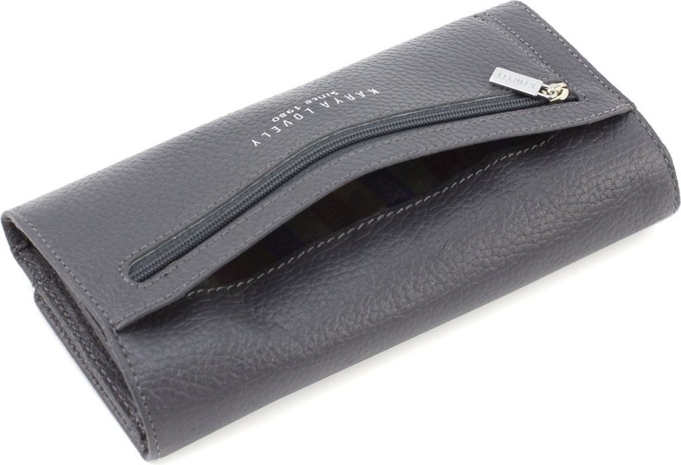 Якісний великий жіночий гаманець із натуральної шкіри сірого кольору KARYA (21891)