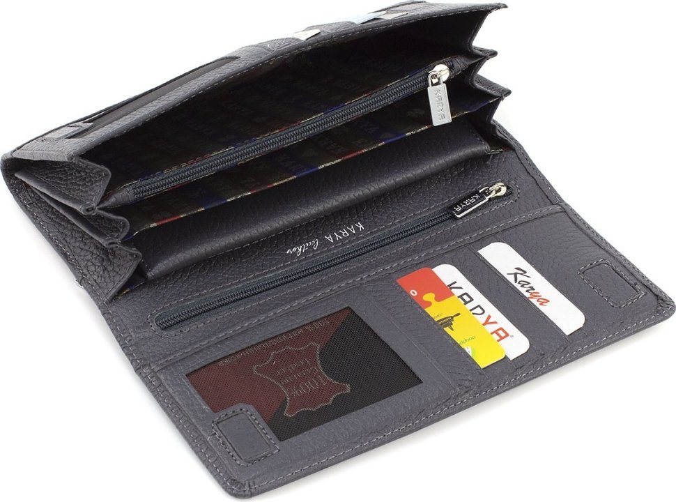 Якісний великий жіночий гаманець із натуральної шкіри сірого кольору KARYA (21891)