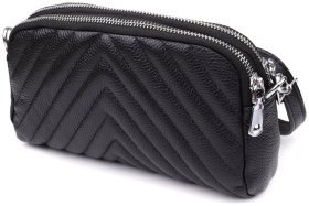 Компактна жіноча сумка на кожен день зі шкіри прошита трикутниками через плече Vintage 98210 чорного кольору