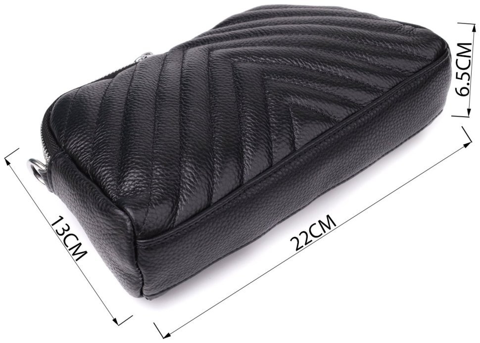 Компактна жіноча сумка на кожен день зі шкіри прошита трикутниками через плече Vintage 98210 чорного кольору modnotak фото №3