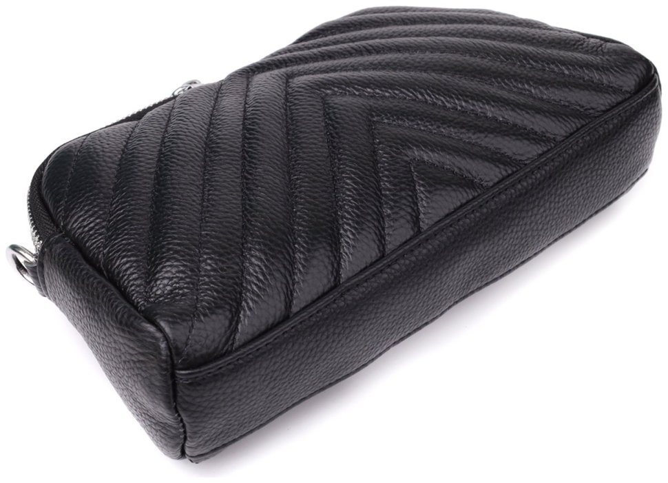 Компактна жіноча сумка на кожен день зі шкіри прошита трикутниками через плече Vintage 98210 чорного кольору modnotak фото №6