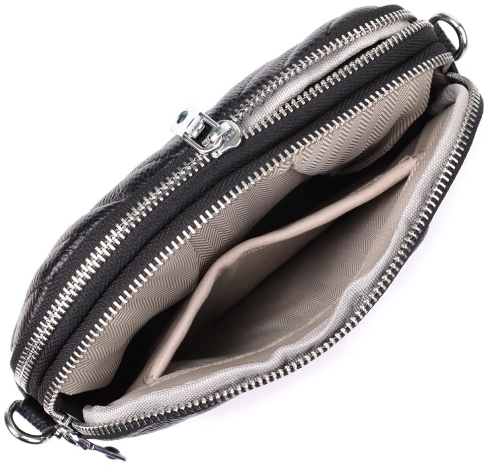 Компактна жіноча сумка на кожен день зі шкіри прошита трикутниками через плече Vintage 98210 чорного кольору modnotak фото №7